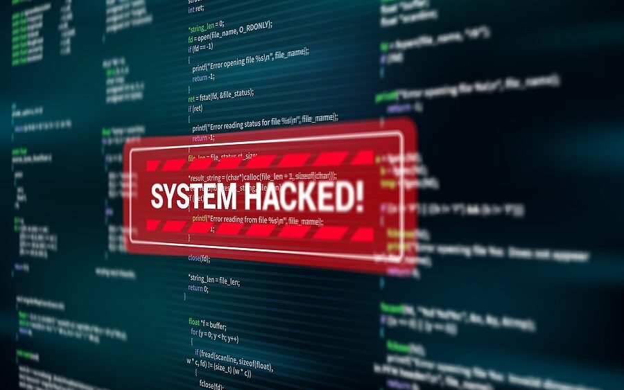 System Hacked, Warning Alert Message On Screen Of Hacking Attack